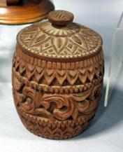 carved wood jar